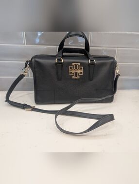 Tory Burch Black Pebbled Leather Britton Satchel
